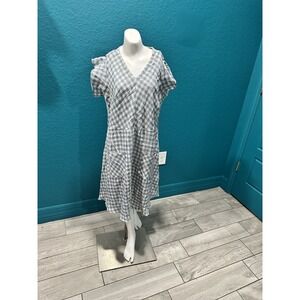 NANETTE LEPORE Prairie Plaid Pocket Sun Dress Blue/White 12